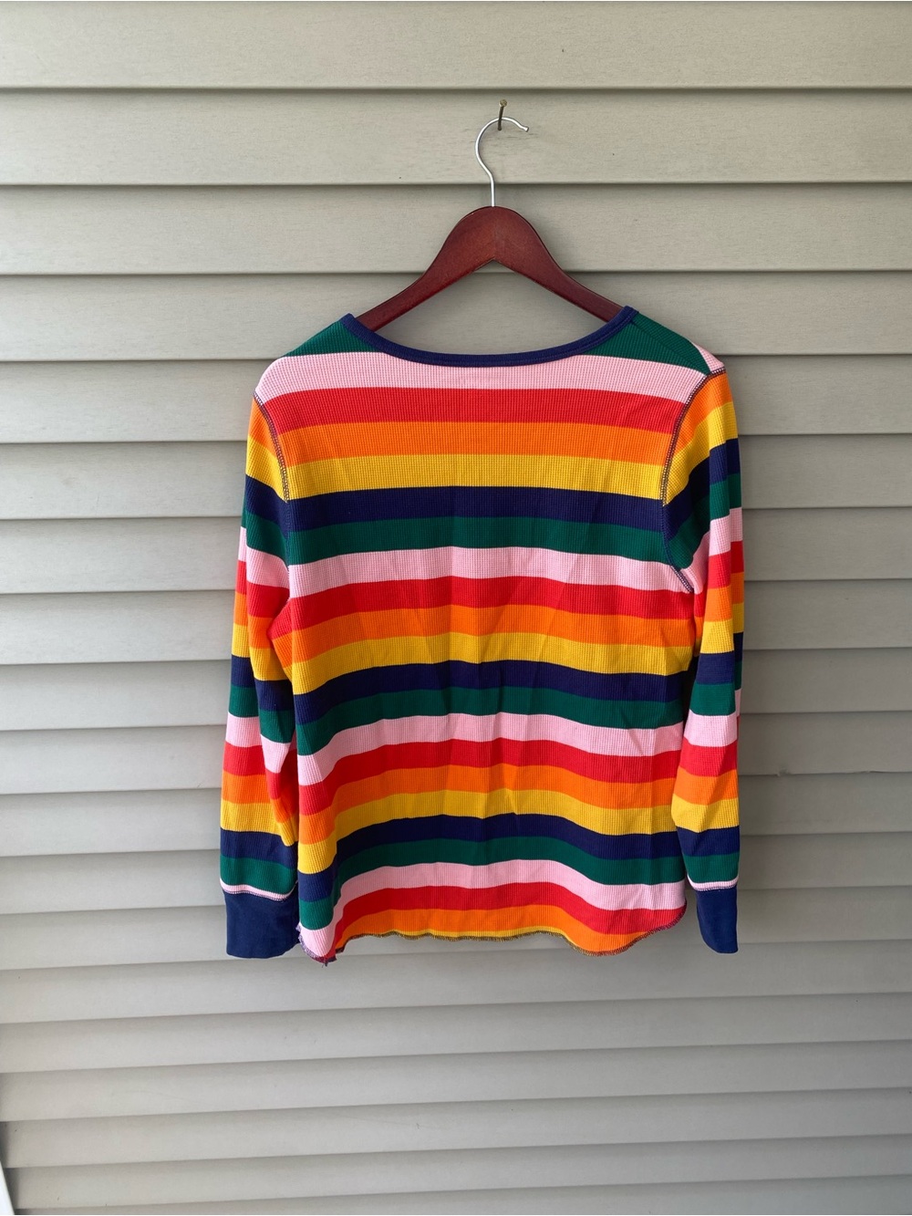 Old Navy Multicolor Rainbow Stripe Long Sleeve Waffle Knit Pajama Top - Picture 7 of 7